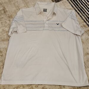 Callaway Men’s White Polo with Light Blue Stripe Detail
